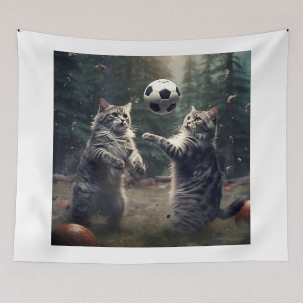 Item preview, Two American Longhair Cats Are Playing Soccer designed and sold by BDMeow.