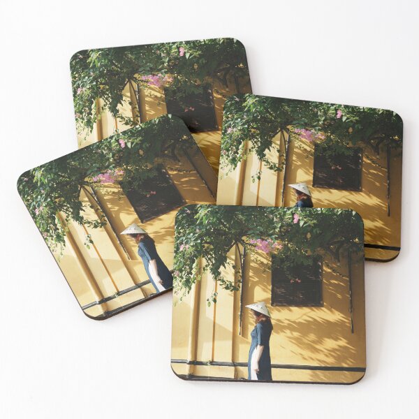 Item preview, A girl with Ao Dai face in traditional Vietnamese dress walking in the sunshine of Hoi An ancient townArt Board Prints designed and sold by Hội An Photographer.