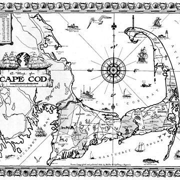 Artwork thumbnail, Vintage Map of Cape Cod BW  by BravuraMedia