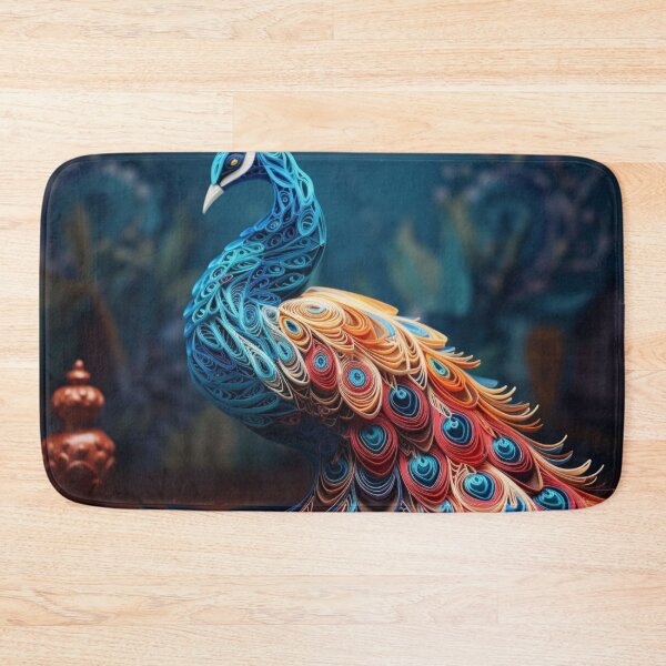 Item preview, Peacock with poker chips on wooden table. Blue background. designed and sold by aiphotosart.