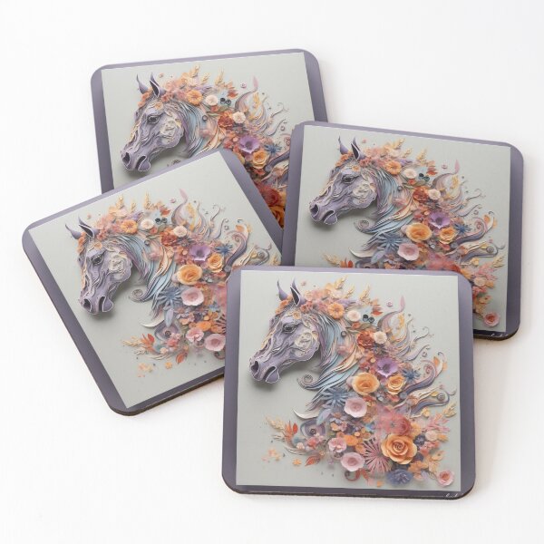 Item preview, Horse head made of paper with floral decoration on gray background. designed and sold by aiphotosart.