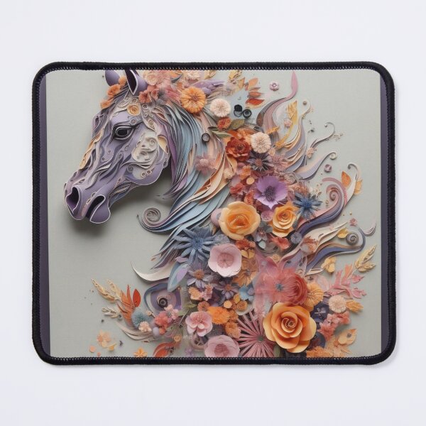 Artikelvorschau, Horse head made of paper with floral decoration on gray background. entworfen und verkauft von aiphotosart.