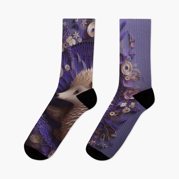 Item preview, Hedgehog made of paper flowers and leaves on a purple background designed and sold by aiphotosart.
