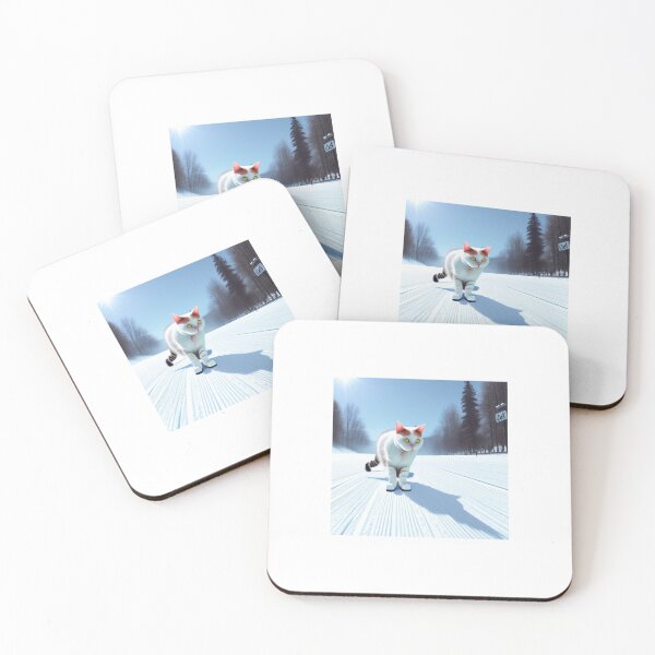 Item preview, Drawing of a cat skiing on a road designed and sold by cesavision.