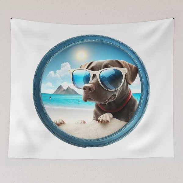 Item preview, Labrador dog basking on the beach designed and sold by Stickermagician.