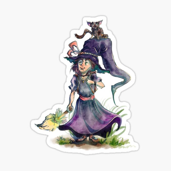 little witch and cat Sticker