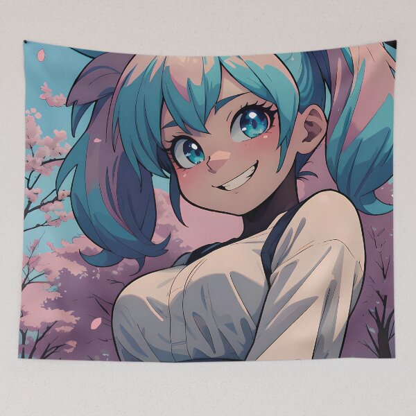 Item preview, Playful Anime Girl with Colorful Twintails and Sparkling Blue Eyes designed and sold by ByteyCreatives.