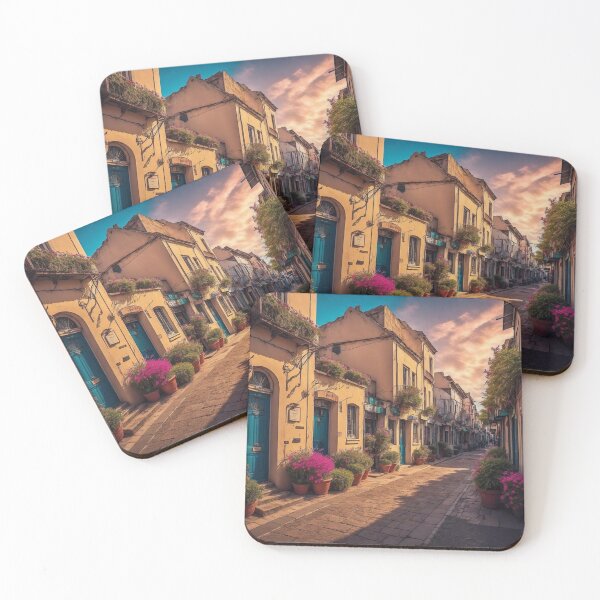 Item preview, Coastal Town Landscapes With Charming Alleys and Narrow Streets Lined With Quaint Shops, Cafes, and Art Galleries, Inviting Exploration and Discovery, Ai Generated Art designed and sold by AiGens.