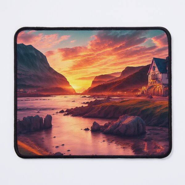Item preview, Coastal Town Landscapes With Vibrant Sunsets or Sunrises Over the Water, Casting a Warm and Golden Light on the Town and Creating a Magical and Romantic Ambiance, Ai Generated Art designed and sold by AiGens.