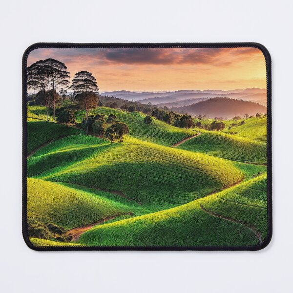 Item preview, Tea Plantation Landscapes With Rows of Neatly Manicured Tea Bushes, Stretching Across Rolling Hills or Terraced Slopes, Creating a Visually Stunning and Organized Scene, Ai Generated Art designed and sold by AiGens.
