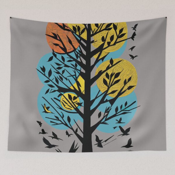 Item preview, BLACK BIRDS FLYING AROUND A BLACK TREE ILLUSTRATION designed and sold by digitalartlb.