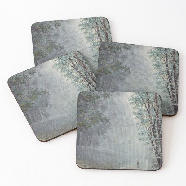 Item preview, Misty mysterious tree path with lonely figure walking designed and sold by ArtyBuys.