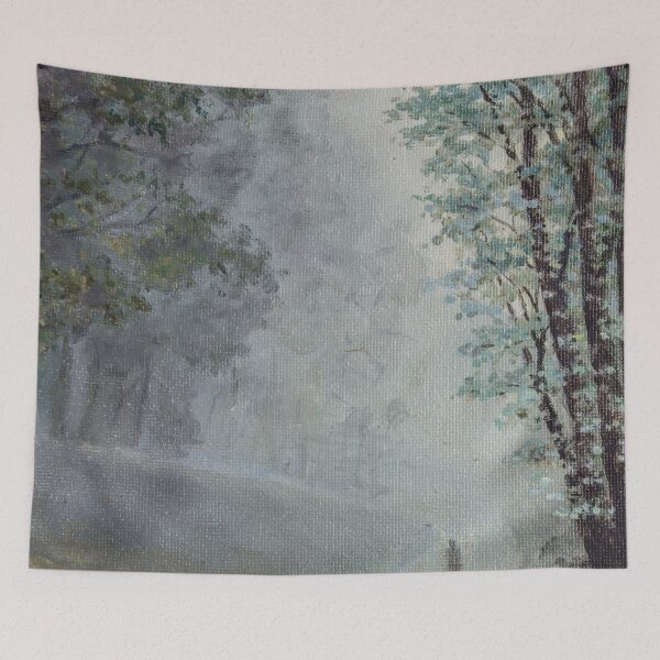 Item preview, Misty mysterious tree path with lonely figure walking designed and sold by ArtyBuys.