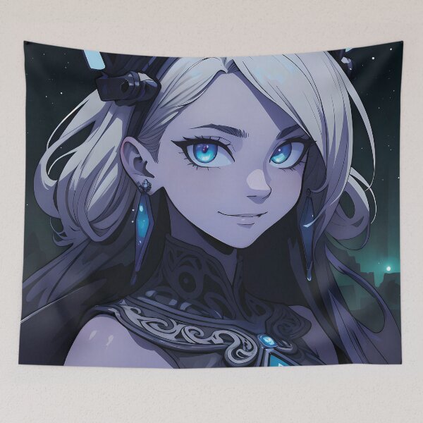 Item preview, Mesmerizing Galactic Anime Character with Blue Eyes and Ornate Headpiece designed and sold by ByteyCreatives.