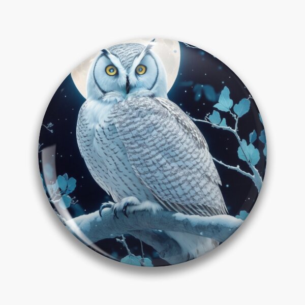 Item preview, Luminescent Guardian: White Owl Perched on a Snowy Tree Branch designed and sold by AFUNARTZ.