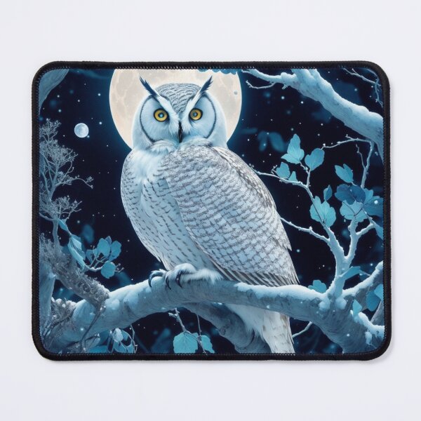Item preview, Luminescent Guardian: White Owl Perched on a Snowy Tree Branch designed and sold by AFUNARTZ.