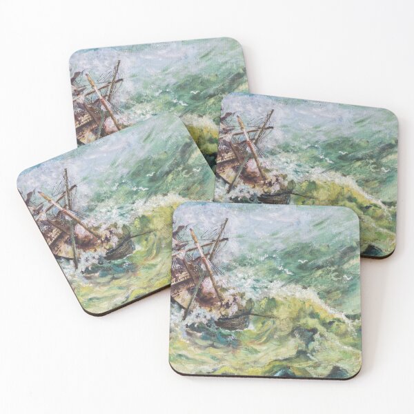 Item preview, Vintage nautical oil painting with stormy sea and sailing ship breaking up designed and sold by ArtyBuys.