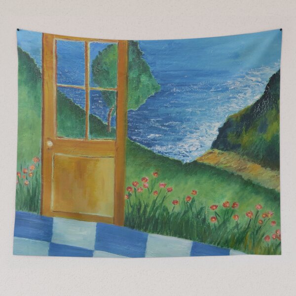 Item preview, La Porte De La Mer - The Door To The Sea, Fantastic Surrealist Impressionism From Legendary Real Life Artist - Clifftop Door Leading To The Sea designed and sold by CloudofKnowing.