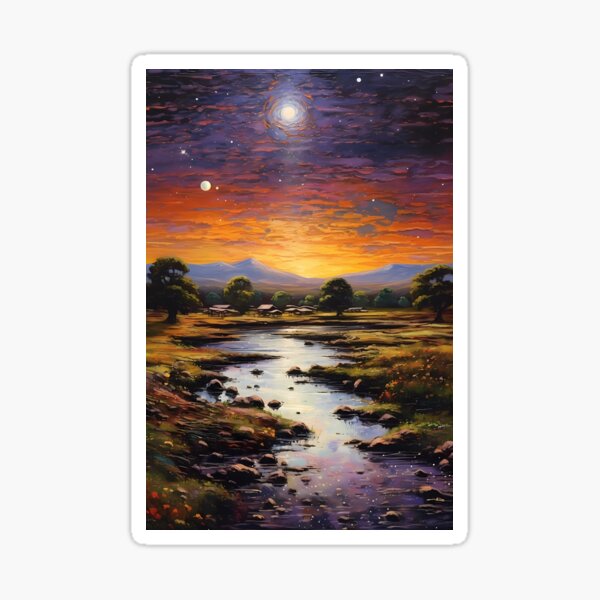 Aperçu de l'œuvre Ciel expansif. Une peinture d'un ciel nocturne à côté d'une rivière créée et vendue par GiveMeMood.