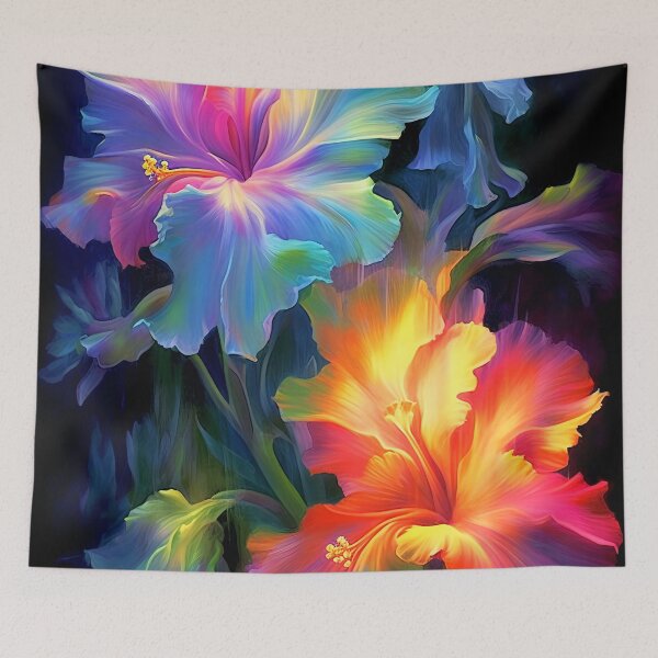 Item preview, Glowing hibiscus and garden painting designed and sold by Art by Lilia.