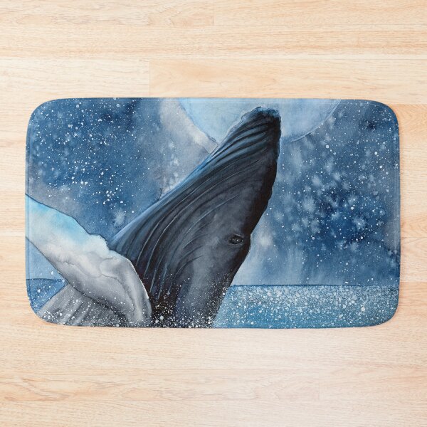 Item preview, Watercolor illustration of a whale emerging from the ocean designed and sold by MaryWatercolor.