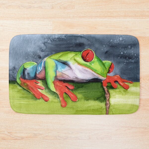 Item preview, Watercolor funny colorful frog on a green bamboo designed and sold by MaryWatercolor.