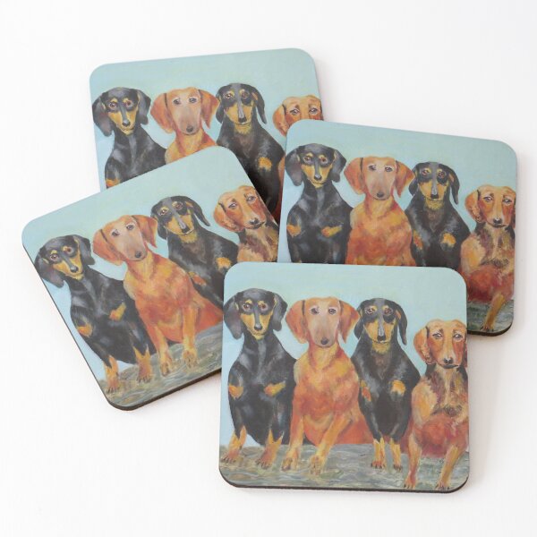 Item preview, Les Quatre Chiens, Four Dogs Painting - Original Painting of Four Dogs, Daschund Types Painted in Naive Impressionist Style by Legendary Artist designed and sold by CloudofKnowing.