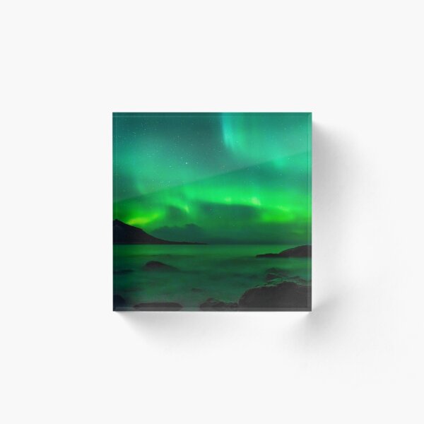 Green northern lights in Iceland Acrylic Block