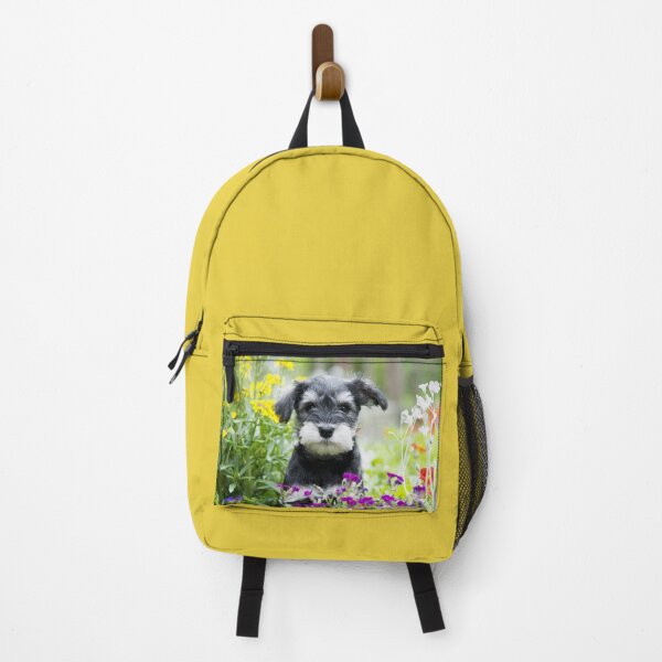 Item preview, Cute Miniature Schnauzer Puppy in a Field of Bright Flowers designed and sold by ScienceSource.