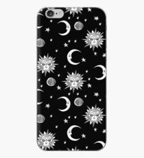 Linocut black and white sun moon and stars outer space zodiac astrology gifts iPhone Case