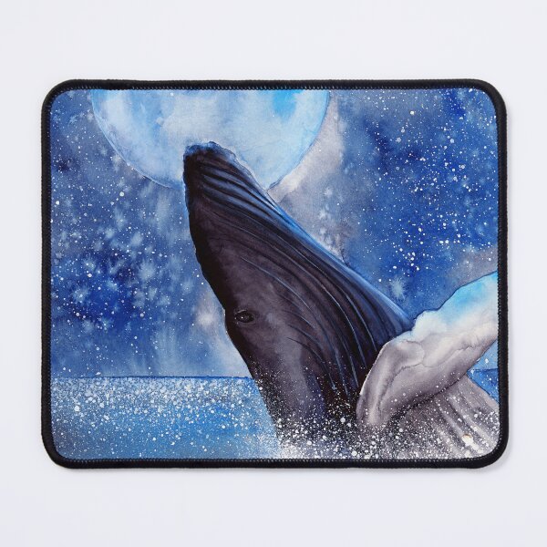 Item preview, Watercolor illustration of a whale in the night ocean designed and sold by MaryWatercolor.