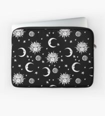 Linocut black and white sun moon and stars outer space zodiac astrology gifts Laptop Sleeve