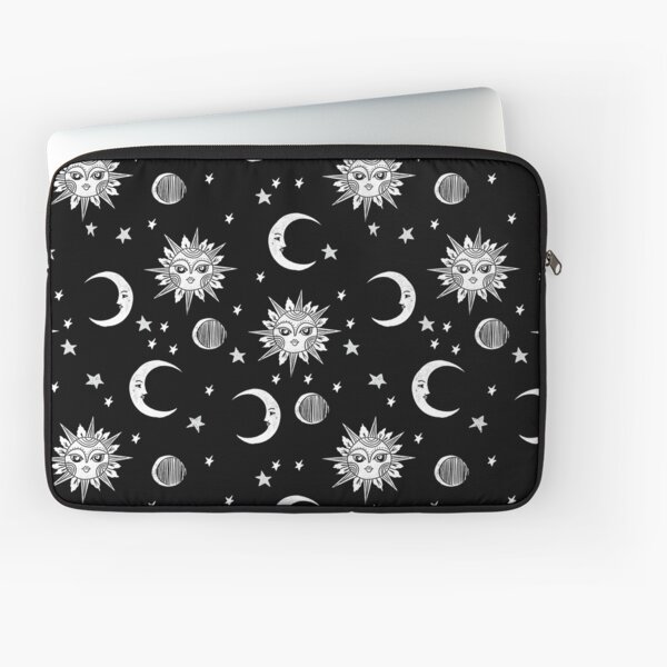 Linocut black and white sun moon and stars outer space zodiac astrology gifts Laptop Sleeve