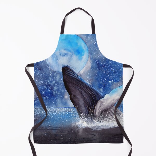 Item preview, Watercolor illustration of a whale in the night ocean designed and sold by MaryWatercolor.