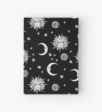Linocut black and white sun moon and stars outer space zodiac astrology gifts Hardcover Journal