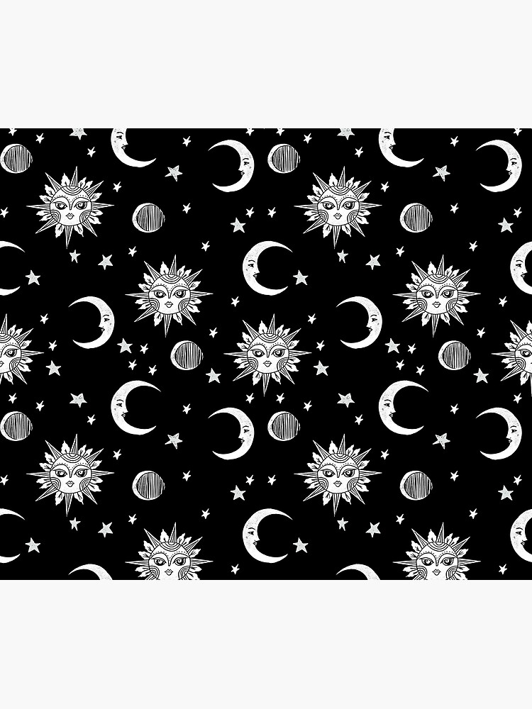 Linocut black and white sun moon and stars outer space zodiac astrology gifts by monooprints