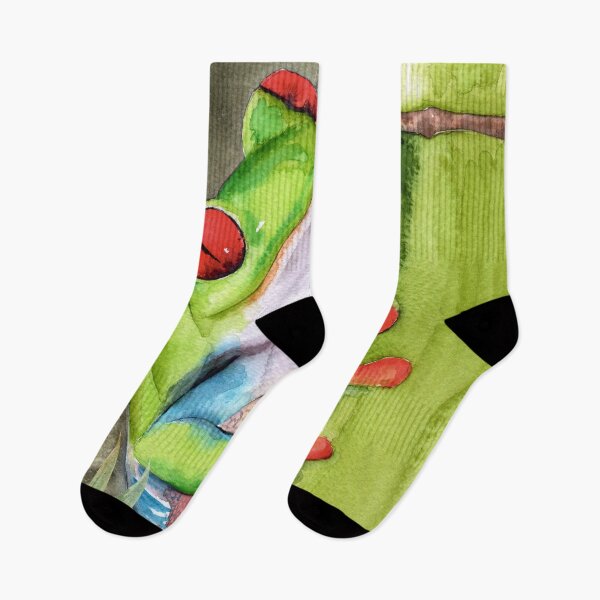 Item preview, Watercolor funny colorful green frog on a green bamboo designed and sold by MaryWatercolor.