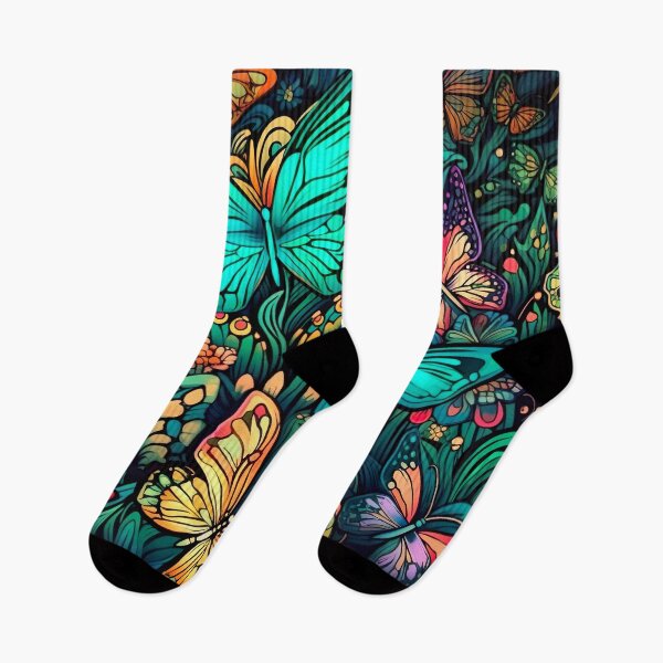 Item preview, Luminescent butterfly pattern - colorful on dark background designed and sold by miss-keysmash.