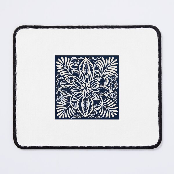 Item preview, Blue and white nature and floral linograph vintage folk art designed and sold by Earth Nature Creations.