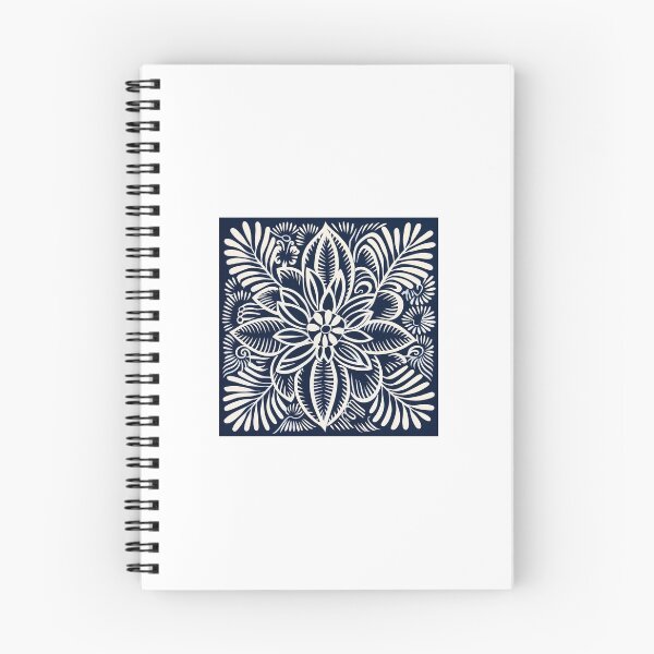 Item preview, Blue and white nature and floral linograph vintage folk art designed and sold by Earth Nature Creations.