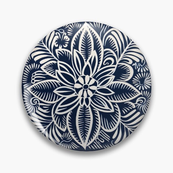 Item preview, Blue and white nature and floral linograph vintage folk art designed and sold by Earth Nature Creations.