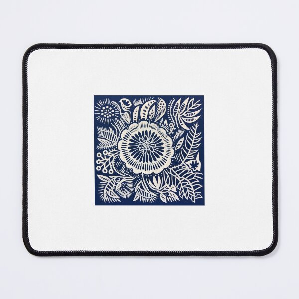Item preview, Blue and white nature and floral linograph vintage folk art designed and sold by Earth Nature Creations.
