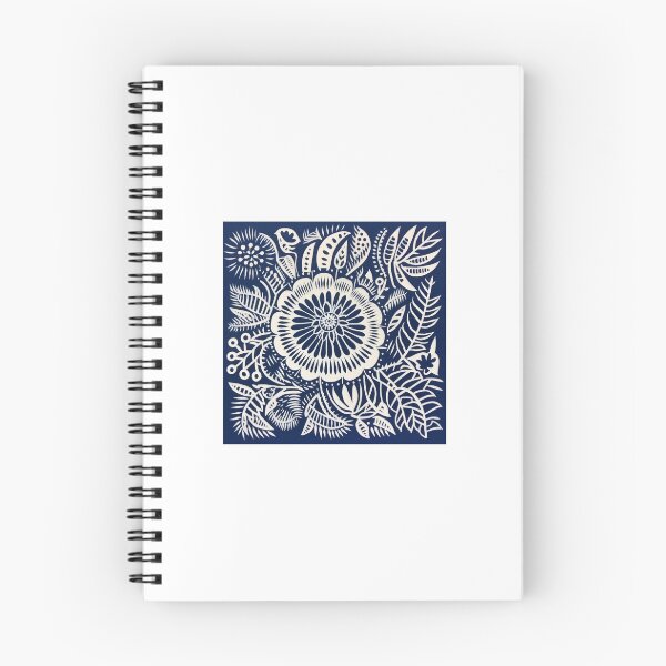 Item preview, Blue and white nature and floral linograph vintage folk art designed and sold by Earth Nature Creations.