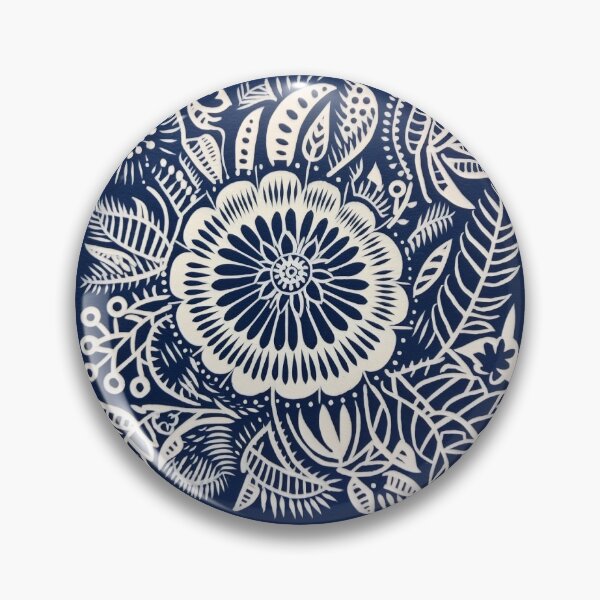 Item preview, Blue and white nature and floral linograph vintage folk art designed and sold by Earth Nature Creations.