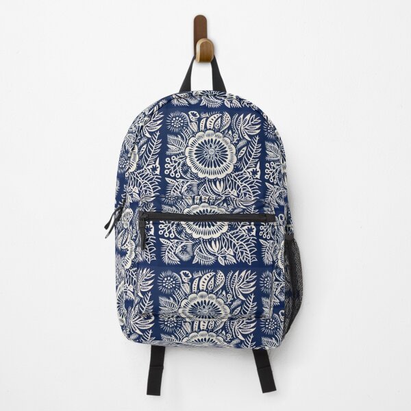 Item preview, Blue and white nature and floral linograph vintage folk art designed and sold by Earth Nature Creations.