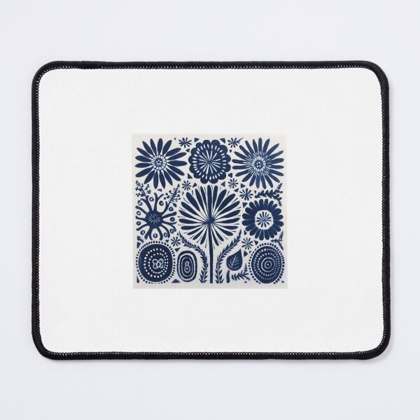 Item preview, Blue and white nature and floral linograph vintage folk art designed and sold by Earth Nature Creations.