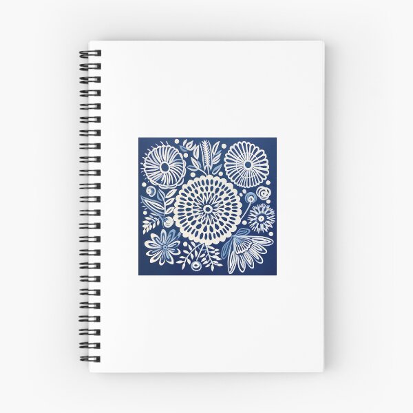 Item preview, Blue and white nature and floral linograph vintage folk art designed and sold by Earth Nature Creations.