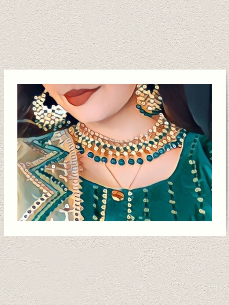 Punjabi Girl Aesthetic Art, South Asian Art, Green Suit and Green Jewellery  Art Print