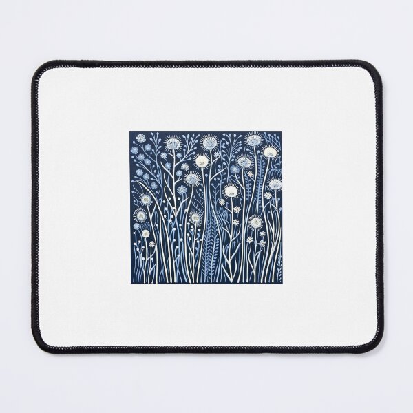 Item preview, Blue and white nature and floral linograph vintage folk art designed and sold by Earth Nature Creations.