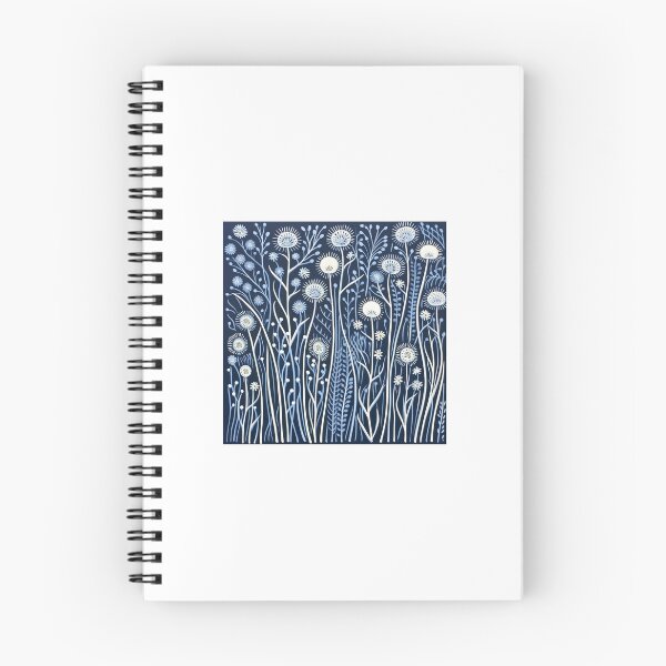 Item preview, Blue and white nature and floral linograph vintage folk art designed and sold by Earth Nature Creations.